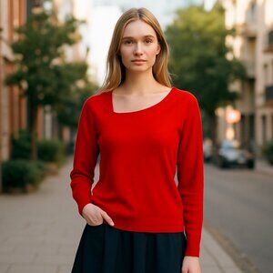 NWT ADYSON PARKER Candy Red Asymmetric Neckline Super Soft Sweater Medium